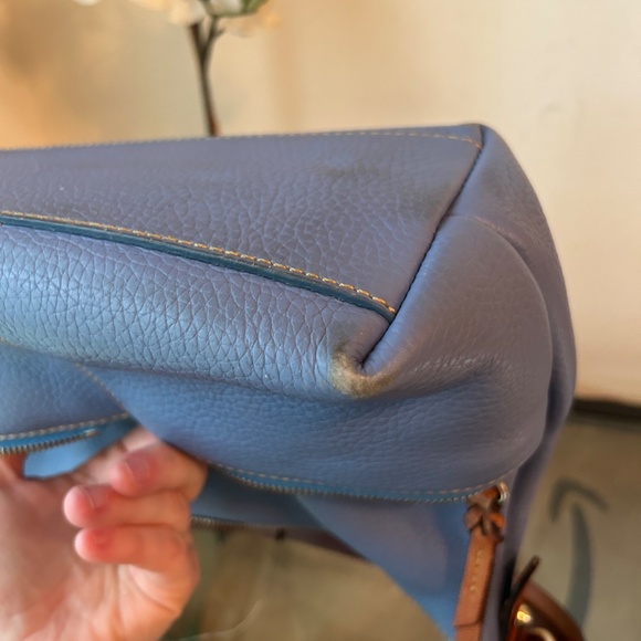 Dooney & Bourke Pebble Leather Sky Blue Shoulder Bag with Brown Accents - Picture 11 of 15